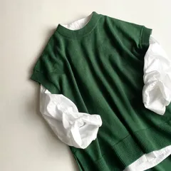 MidiUmi ミディウミ ウール混 ワイド ニット ベスト グリーン