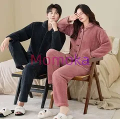 ルームウェア ペアルック パジャマ 上下セット セットアップ もこもこ 前開き メンズ レディース 厚手 部屋着 長袖 寝巻き 防寒対策 夫婦 記念日114477