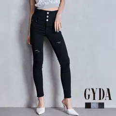 【最短翌日お届け】ハイウエストバッククロスダメージスキニーデニムパンツ GYDA ジェイダ 072542427001 gyda レディース ハイウエスト スリム ダメージデニム XS S M アイスブルー ブラック インディゴ gyda  デニム 新品 正規品