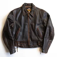 【雰囲気抜群】HARLEY DAVIDSON【エイジング加工 レザー シングルライダースジャケット】L ブラウン ハーレーダビッドソン  25110818