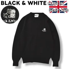 【上質】 スコットランド製 ブラック&ホワイト BLACK & WHITE ラムウール ニット Vネック セーター トップス L ブラック メンズのサムネイル