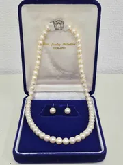 M【未使用保管品】イミテーション ネックレス イヤリング セット K14WG刻印有 ケース付 パール風 冠婚葬祭 レディース ビジネスシーン 正装 大人 ドレスコード フォーマル