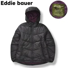 【定番】 エディーバウアー Eddie bauer フーデット ダウン ジャケット ウィンドブレーカー ジャンパー M ブラック x パープル アウトドア カジュアル ウェア レディース ♪