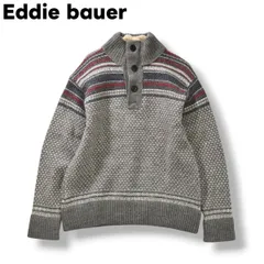 エディーバウアー Eddie bauer バーズアイ ハーフジップ&ボタン メリノウール ニット セーター ノルディック フェアアイル トップス M グレー メンズ