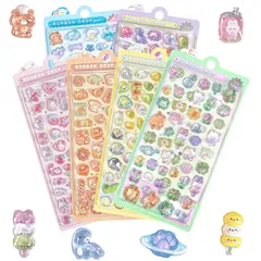 【6枚セット】3dシール 立体シール 可愛い ぷくぷく Lucktree ジュエル風 立体 泡ステッカー ステッカー 手帳用 貼り付け可能 女の子 （犬 + クマ + 猫 + ウサギ + 恐竜 + 鳥） 0
