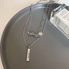 2連チェーン メタルバー ネックレス シルバー ユニセックス