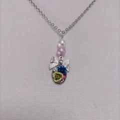 ネックレス リボン 薔薇 ローズ パール シルバー