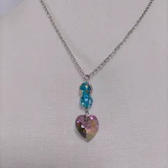 ネックレス ハート クリスタル ビーズ ブルー 桜 シルバー 上品