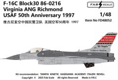 【中古】塗料・工具 1/48 F-16C ブロック30 86-0216 バージニア ANG リッチモンド 米空軍50周年 1997年 デカール [FABD48052]