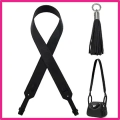 ブラック [PH PandaHall] ショルダーストラップ 幅広 バッグの持ち手 タッセル付き 調節可能 レザー 持ち手 かばんの取っ手 合皮 DIY 修理 ハンドバッグ ビジネスバッグ 交換用 合成革付け替え ベルト ハンドル 長さ1m 幅4.1cm 黒色