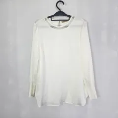 0391 Olivia Hassler サテン プリーツ ラウンド ブラウス Mサイズ