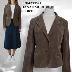 プリマティーボ ハナエモリ スポーツ 森英恵 ジャケット 薄茶 ベロア調 ボタンにロゴ