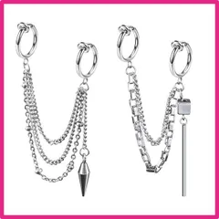 Doyime フェイクピアス 【2点セット】イヤーカフ チェーン 垂れ下がり チェーン 耳たぶ 軟骨 メンズ レディース ノンホール イヤリング 金属アレルギー対応 ピアス穴不要 韓国 ファッション 片耳用