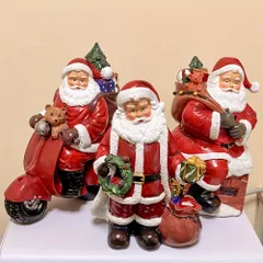 クリスマス オブジェ 置物 座っているサンタ 立っているサンタ バイクに乗っているサンタ 3種類 ガーデンオーナメント インテリア 可愛い  インテリア雑貨 室内 寝室 玄関 棚装飾 ガーデニング プレゼント ギフト 樹脂 クリスマス装飾 デコレーション
