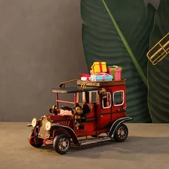 クリスマスオブジェ 置物 プレゼントを積んだ車 くるま 冬 クリスマスデコレーション インテリア 可愛い インテリア雑貨 室内 寝室 玄関 鉄 棚装飾 プレゼント ギフト 贈り物