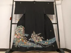 平和屋着物●豪華黒留袖　友禅　作家物　枝花文　暈し染め　正絹　逸品　AABD3931ph