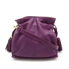 LOEWE ロエベ フラメンコ20 アナグラム ショルダーバッグ 斜め掛け ポシェット 2WAY 巾着 フリンジ レザー パープル 紫 ゴールド金具