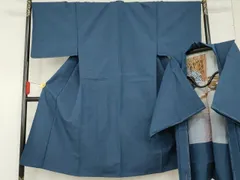 平和屋着物●男性　紬　アンサンブル　単衣　色無地　瑠璃色　未使用　AABD6363cs