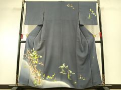 K中古美品 訪問着 単衣 落款有 花柄 青紫□N80602-04 - メルカリ