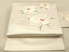 平和屋着物◎九寸名古屋帯　総刺繍　草花文　銀糸　正絹　逸品　DAAY4368jm