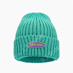 秋冬キャンディカラーニット帽 日系顔痩せ オレンジ / ラベンダー 上鏡きめる cccmn. ロゴ 登山旅行用 女性用保暖リブ編み帽
