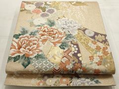 平和屋着物▽訪問着 単衣 草花文 暈し染め 金彩 正絹 逸品 AABC0567fy