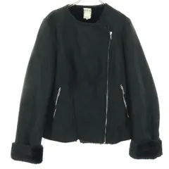 美品 ZARA ザラ 長袖 ノーカラー フェイク ムートンジャケット L ブラック レディース 古着