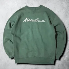 Eddie Bauer エディーバウアー 80s 90s 前V ガゼット スウェット トレーナー 筆記体 スクリプト ロゴ グリーン 緑 アメカジ アウトドア