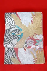 袋帯　ゴールド　シルバー　ワインカラー　グレー　紫　ブルー　鳳凰　桜　波　B1255