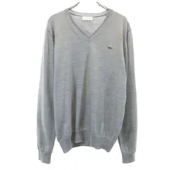 LACOSTE ラコステ 日本製 長袖 Vネック セーター 4 グレー ニット メンズ 古着
