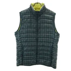 UNIQLO ユニクロ チェック柄 ウルトラライト ダウンベスト M グリーン系 メンズ 古着