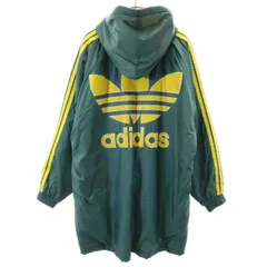 adidas アディダス 80s ヴィンテージ バックトレフォイルロゴ 中綿コート L グリーン デサント 裏ボア メンズ 古着