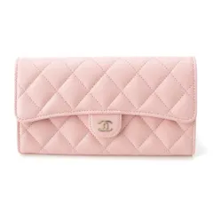 シャネル マトラッセ キャビアスキン ロング フラップ ウォレット ランダム番 長財布 A80758 ピンク【中古】