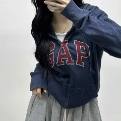 GAP(ギャップ) ネイビー ビックロゴ スウェット ジップアップ パーカー レアジャージ(S)