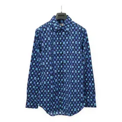 ETRO エトロ Yシャツ ワイシャツ 長袖シャツ ペイズリー柄 ロゴ コットン97% ポリウレタン3% ブルー 青 #37 アウトレット品