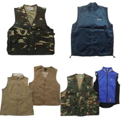 古着卸 まとめ売り ライト ベスト ジャケット 6枚セット (メンズ L ) 迷彩柄 スタンドカラー バイカラー ドローコード 中古 古着 NC7234