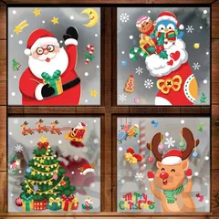 クリスマス ウォールステッカー 4枚セット クリスマス飾り シール サンタクロース 雪だるま トナカイ クリスマスツリー オーナメント 窓ガラス 壁紙 デコレーション 飾り 装飾 4枚セットのサムネイル