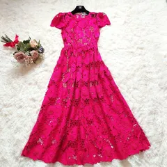 美品　セルフポートレイト　3D　フラワー　レース　コットン　ミディ　ドレス　ロング　フレア　ワンピース　 Aライン　花柄　 総柄