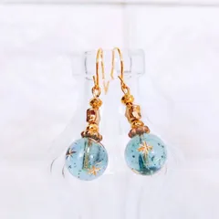 no.439　丸型　青　星ゴールド　ゆらゆら　ピアス　イヤリング　ハンドメイド