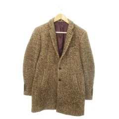 スーツセレクト SUIT SELECT チェスターコート ミドル丈 総裏地 ツイード モヘア混 ヘリンボーン 総柄 M 茶 ブラウン /MN11 ■GY18