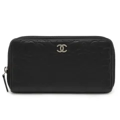 CHANEL シャネル カメリア ココマーク ジップウォレット ラウンドファスナー 長財布 ラムスキン レザー ブラック 黒 シルバー金具 A50085