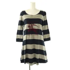 バーバリーブルーレーベル BURBERRY BLUE LABEL ボーダーカットソーワンピース ミニ 七分袖 38 グレー ネイビー /HK ■OS