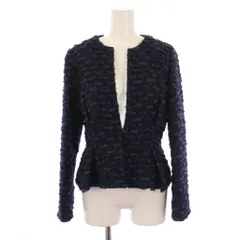 エムプルミエ ブラック M-Premier BLACK ノーカラージャケット ラメ ツイード 36 ネイビー C132-002 /BM