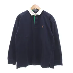 ポロ バイ ラルフローレン Polo by Ralph Lauren 90s ラガーシャツ 長袖 L 紺 ネイビー ロゴ刺繍 エルボーパッチ /UO
