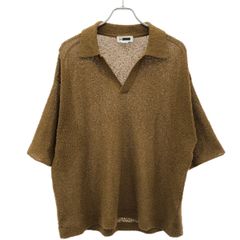 リネンポロシャツ 半袖シャツ 古着 カーキ 麻 襟 PA247 - メルカリ