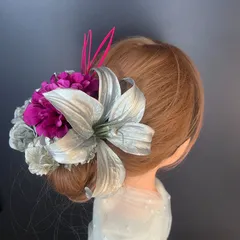 ha215 髪飾り 結婚式　卒業式　成人式　振袖　キラキラバラ　ピンクパープル