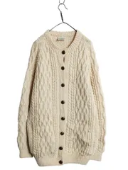 【お得なクーポン配布中!】 アイルランド製 フィッシャーマン ニット ロング カーディガン レディース XXL ハンドメイド 手編み ウール セーター 前開き 大きいサイズ