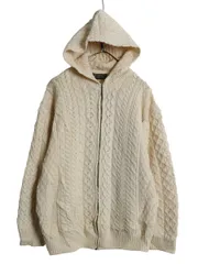 【お得なクーポン配布中!】 アイルランド製 BLARNEY WOOLLEN MILLS フィッシャーマン フルジップ ニット パーカー メンズ レディース L ウール セーター カーディガン