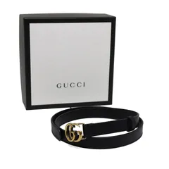 【未使用】グッチ　GGマーモント　ベルト　レザー　ブラック　スリム　レディース　ゴールド金具　409417 80・32