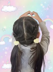 【キッズヘアゴム】ビーズ刺繍ハート 2つセット｜パステルイエロー｜キラキラゆめかわ｜プレゼント・入園準備にも♡